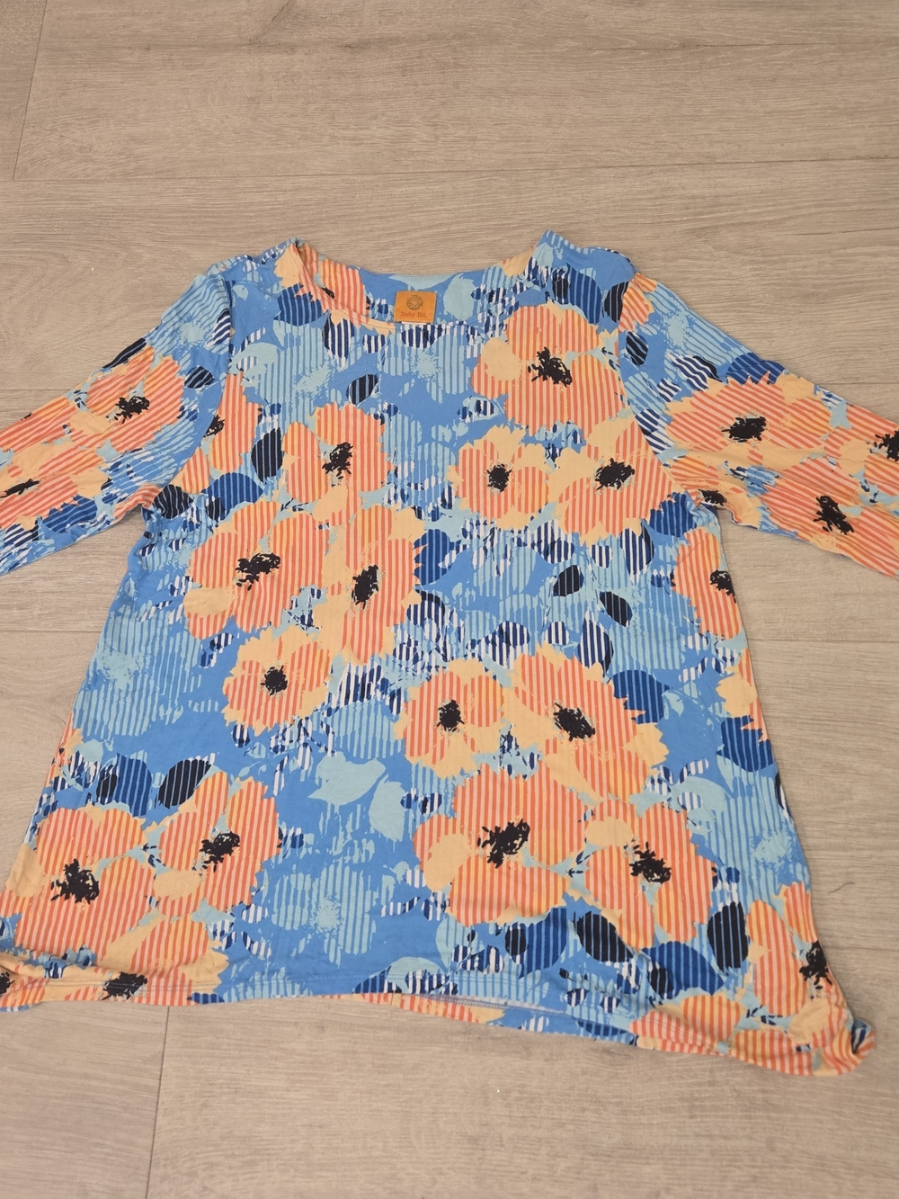 Ruby Rd. Blue and Orange Floral Long-Sleeve Dress